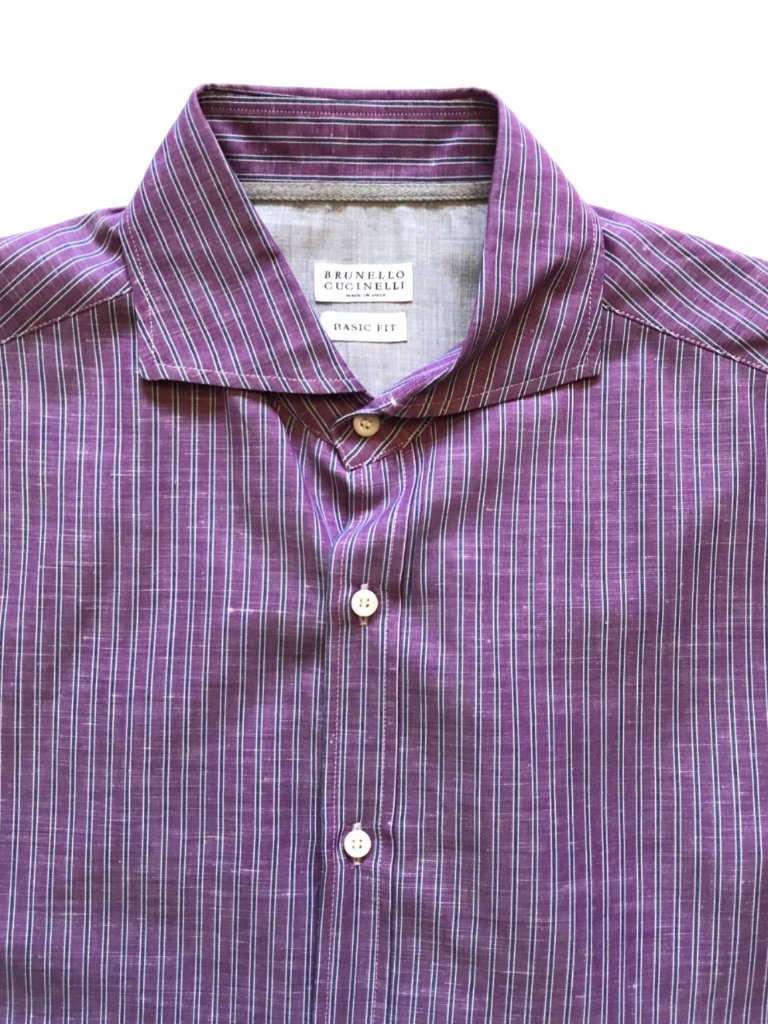 Brunello Cucinelli Stripe Button Down Shirt Mens Large Purple Blue Basic Fit